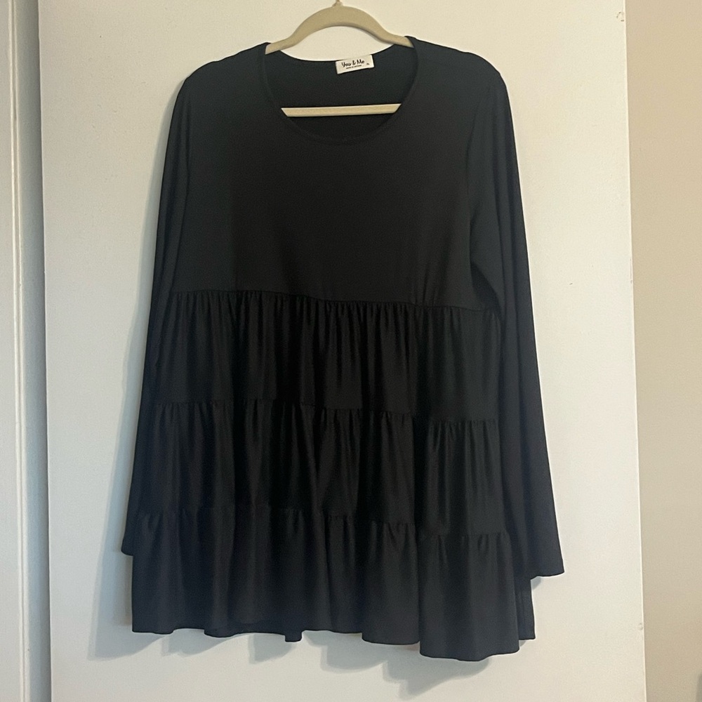 Black Long Sleeve Tiered Top